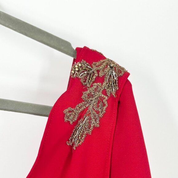 NWT Marchesa Notte Red One-Shoulder Embellished Stretch Crepe Gown - Picture 8 of 16